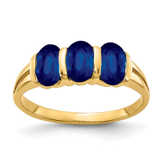 Solid 14k Yellow Gold 6x4mm Oval Simulated Sapphire Ring