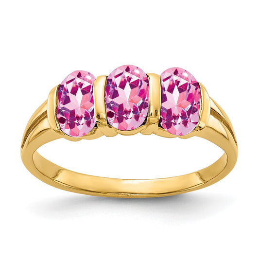 Solid 14k Yellow Gold 6x4mm Oval PinK Simulated Sapphire Ring