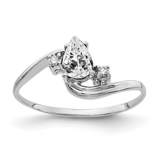 Solid 14k White Gold 6x4mm Pear Cubic Zirconia VS Simulated CZ Ring
