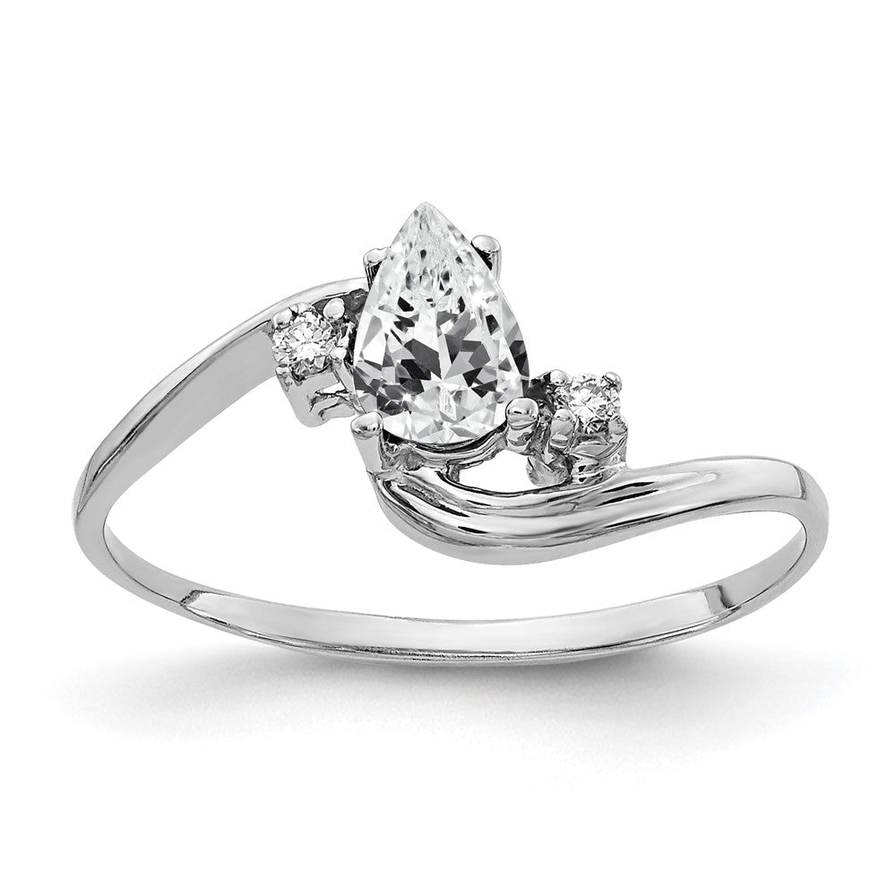 Solid 14k White Gold 6x4mm Pear Cubic Zirconia AAA Simulated CZ Ring