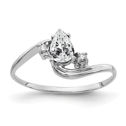 Solid 14k White Gold 6x4mm Pear Cubic Zirconia AAA Simulated CZ Ring