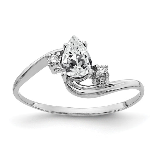 Solid 14k White Gold 6x4mm Pear Cubic Zirconia AA Simulated CZ Ring