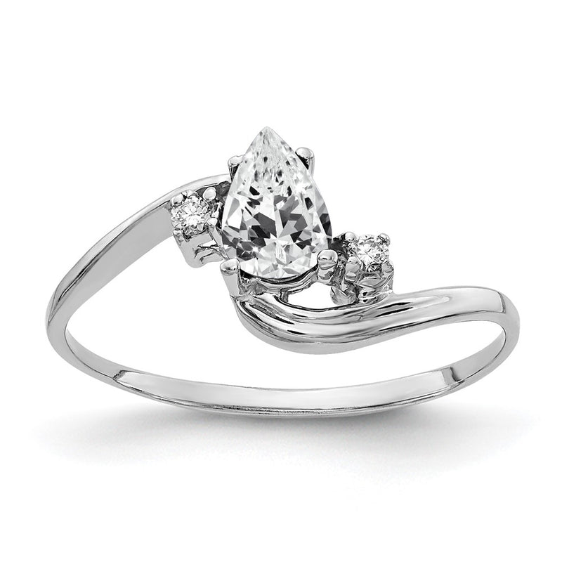 14k White Gold 6x4mm Pear Cubic Zirconia A Real Diamond ring
