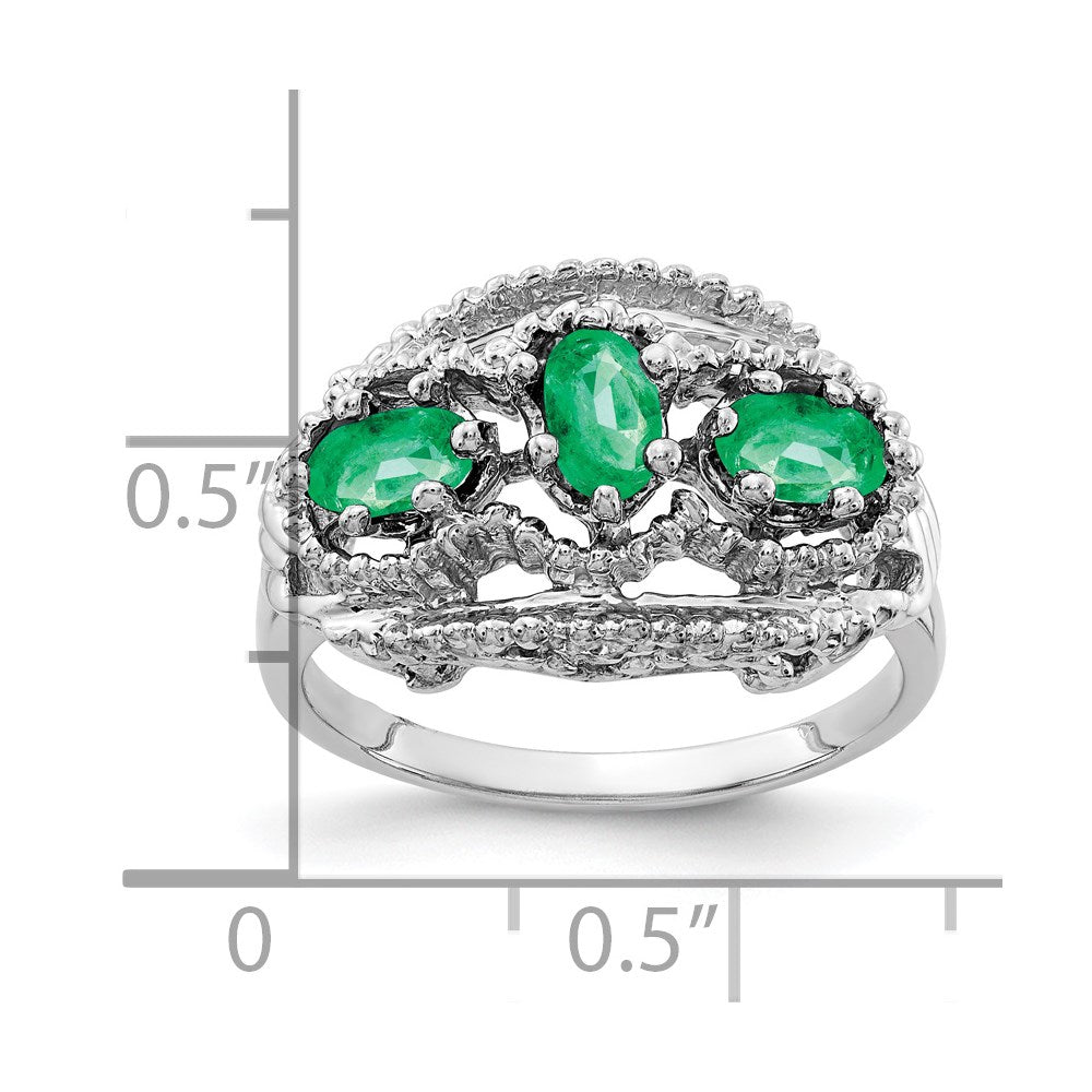 Solid 14k White Gold 5x3mm Oval Simulated Emerald Ring