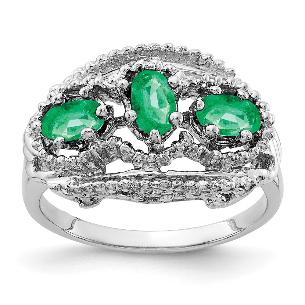 Solid 14k White Gold 5x3mm Oval Simulated Emerald Ring
