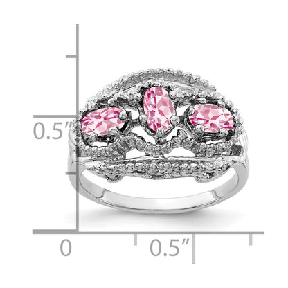 Solid 14k White Gold 5x3mm Oval Simulated Pink Tourmaline Ring