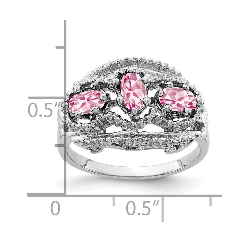 Solid 14k White Gold 5x3mm Oval Simulated Pink Tourmaline Ring