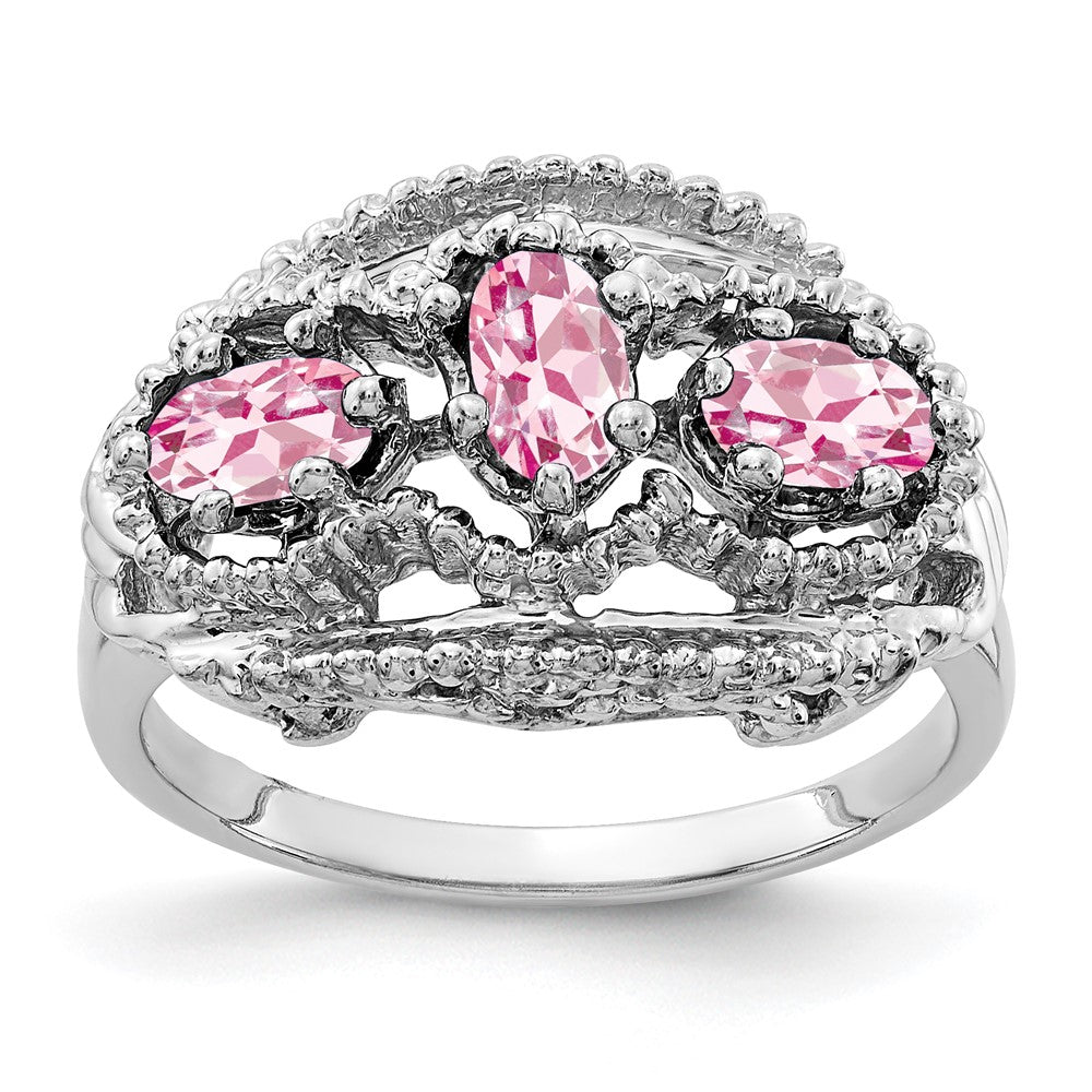 Solid 14k White Gold 5x3mm Oval Simulated Pink Tourmaline Ring