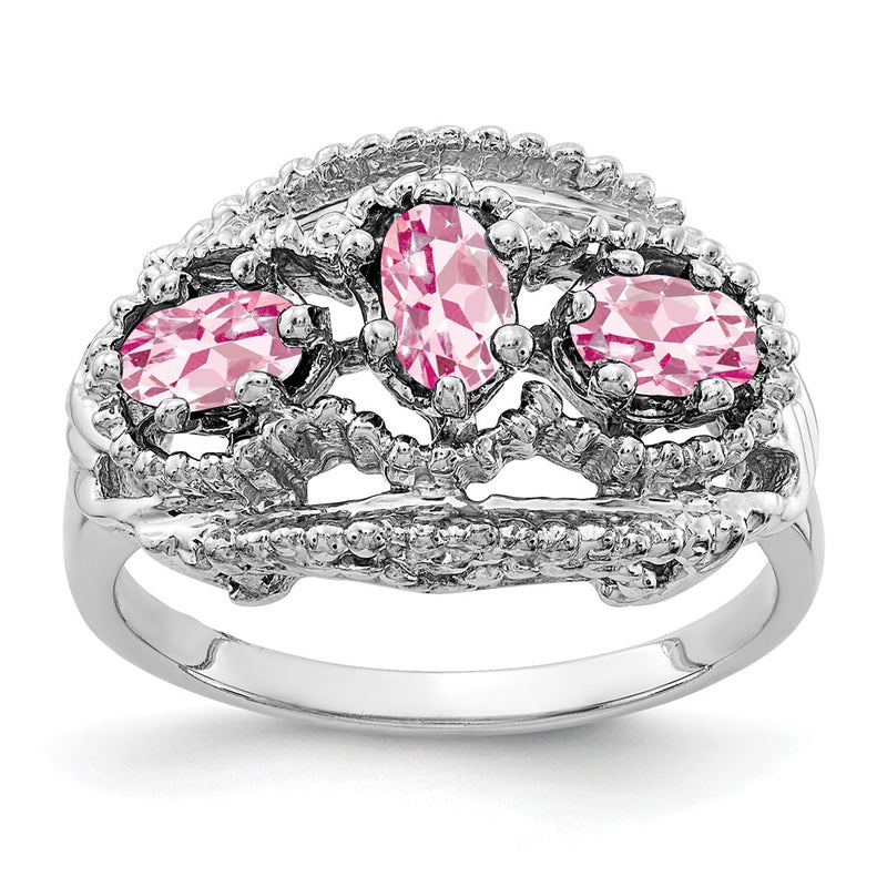 Solid 14k White Gold 5x3mm Oval Simulated Pink Tourmaline Ring