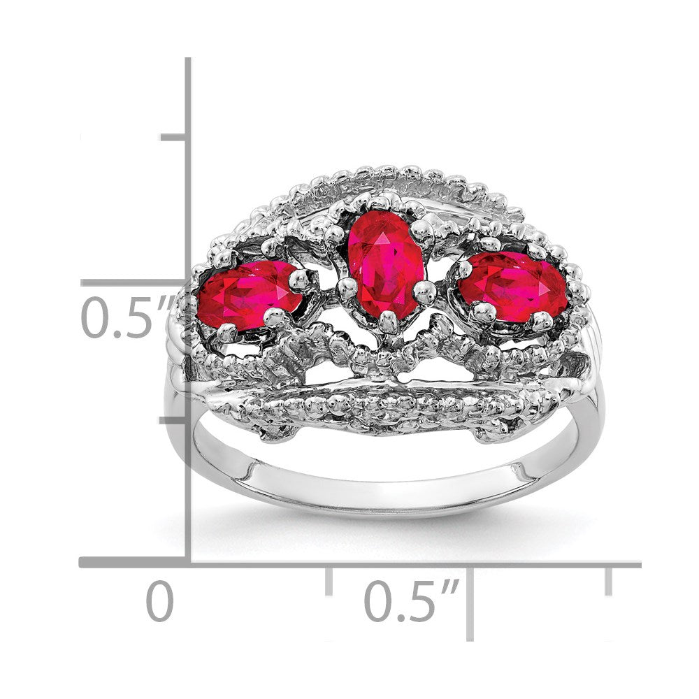 Solid 14k White Gold 5x3mm Oval Simulated Ruby Ring