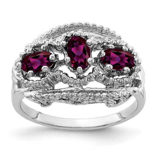 Solid 14k White Gold 5x3mm Oval Rhodolite Simulated Garnet Ring