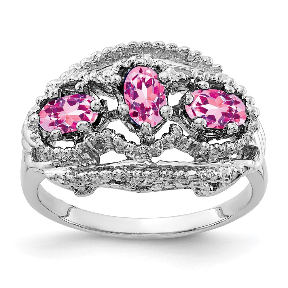 Solid 14k White Gold 5x3mm Oval PinK Simulated Sapphire Ring