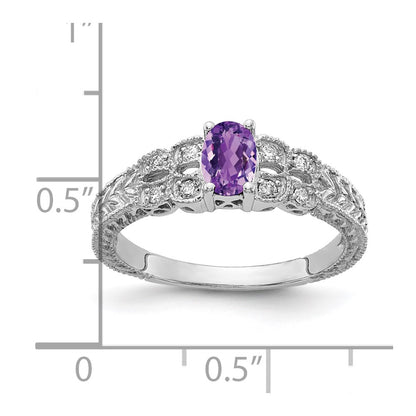 Solid 14k White Gold 6x4mm Oval Simulated Amethyst VS CZ Ring