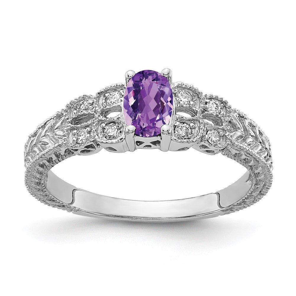 14k White Gold 6x4mm Oval Amethyst A Real Diamond ring