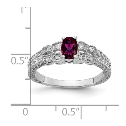 Solid 14k White Gold 6x4mm Oval Rhodolite Simulated Garnet AA CZ Ring