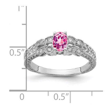 14k White Gold 6x4mm Oval Pink Sapphire AA Real Diamond ring