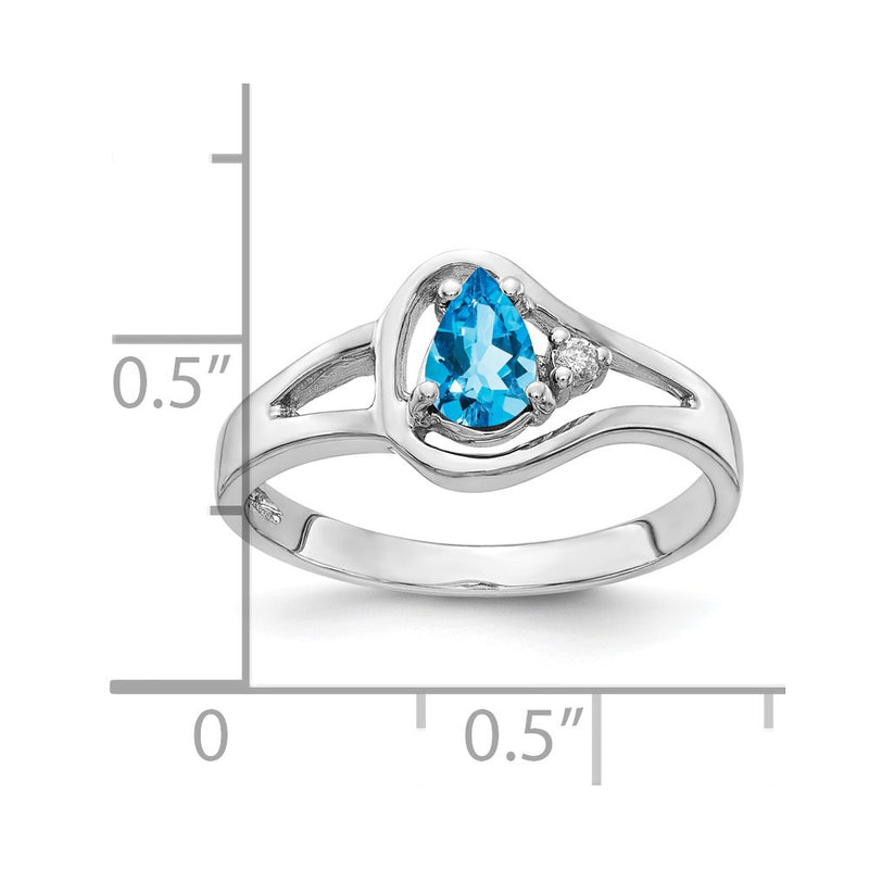 14k White Gold 6x4mm Pear Blue Topaz Checker AAA Real Diamond ring
