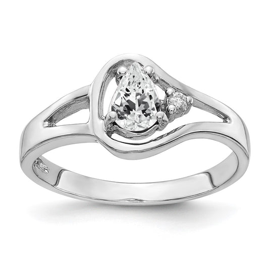 Solid 14k White Gold 6x4mm Pear Cubic Zirconia VS Simulated CZ Ring