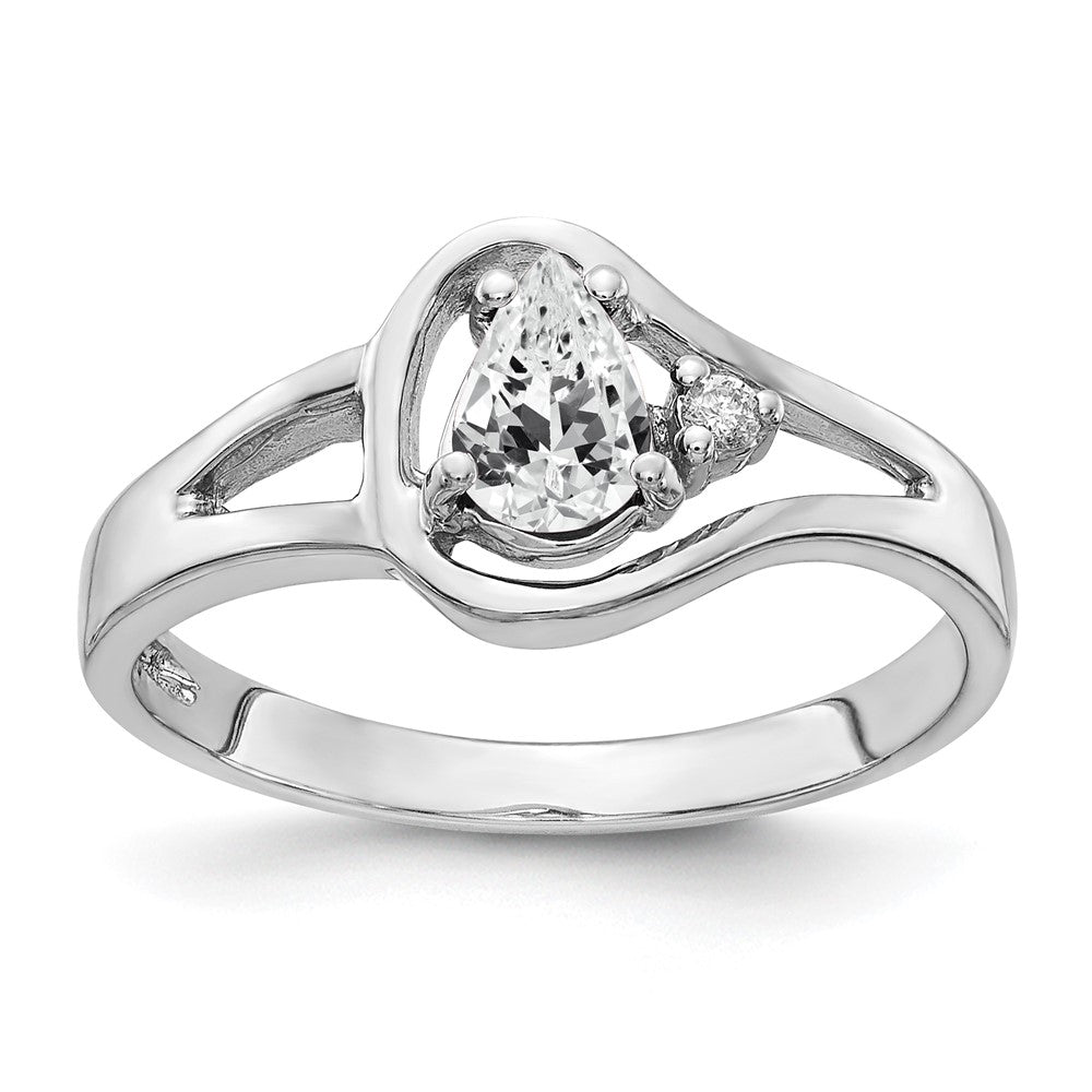 Solid 14k White Gold 6x4mm Pear Cubic Zirconia AAA Simulated CZ Ring