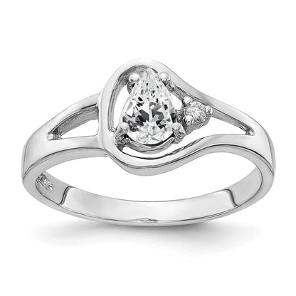 Solid 14k White Gold 6x4mm Pear Cubic Zirconia AAA Simulated CZ Ring
