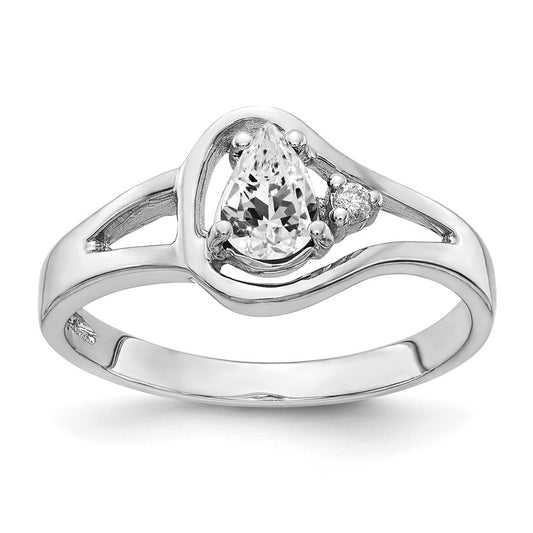 Solid 14k White Gold 6x4mm Pear Cubic Zirconia AAA Simulated CZ Ring