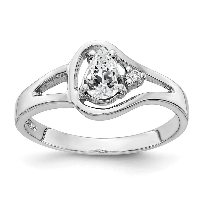 14k White Gold 6x4mm Pear Cubic Zirconia A Real Diamond ring