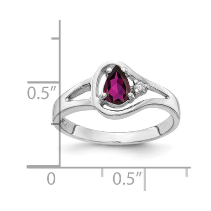 Solid 14k White Gold 6x4mm Pear Rhodolite Simulated Garnet VS CZ Ring