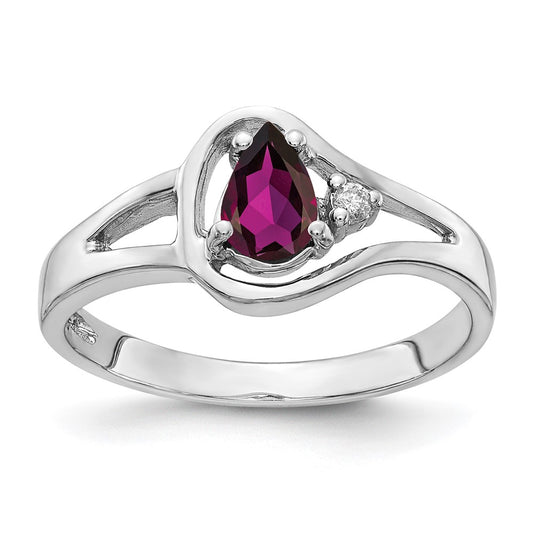 Solid 14k White Gold 6x4mm Pear Rhodolite Simulated Garnet A CZ Ring
