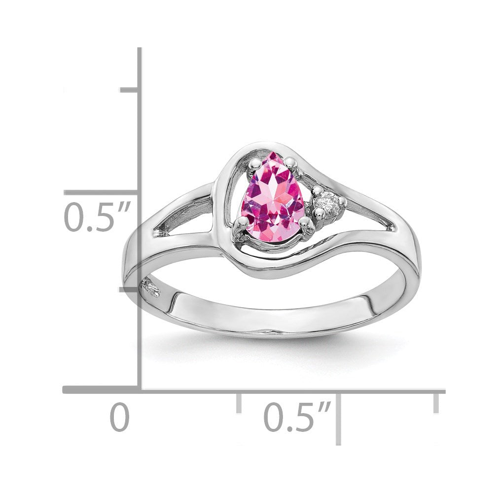 14k White Gold 6x4mm Pear Pink Sapphire AA Real Diamond ring