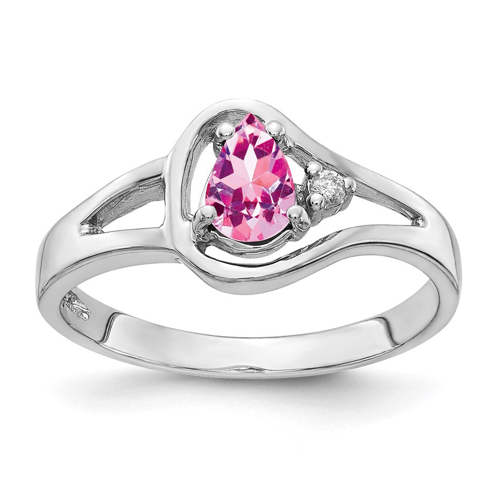 14k White Gold 6x4mm Pear Pink Sapphire VS Real Diamond ring