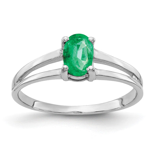 Solid 14k White Gold 6x4mm Oval Simulated Emerald Ring