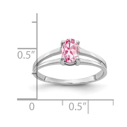 Solid 14k White Gold 6x4mm Oval Simulated Pink Tourmaline Ring