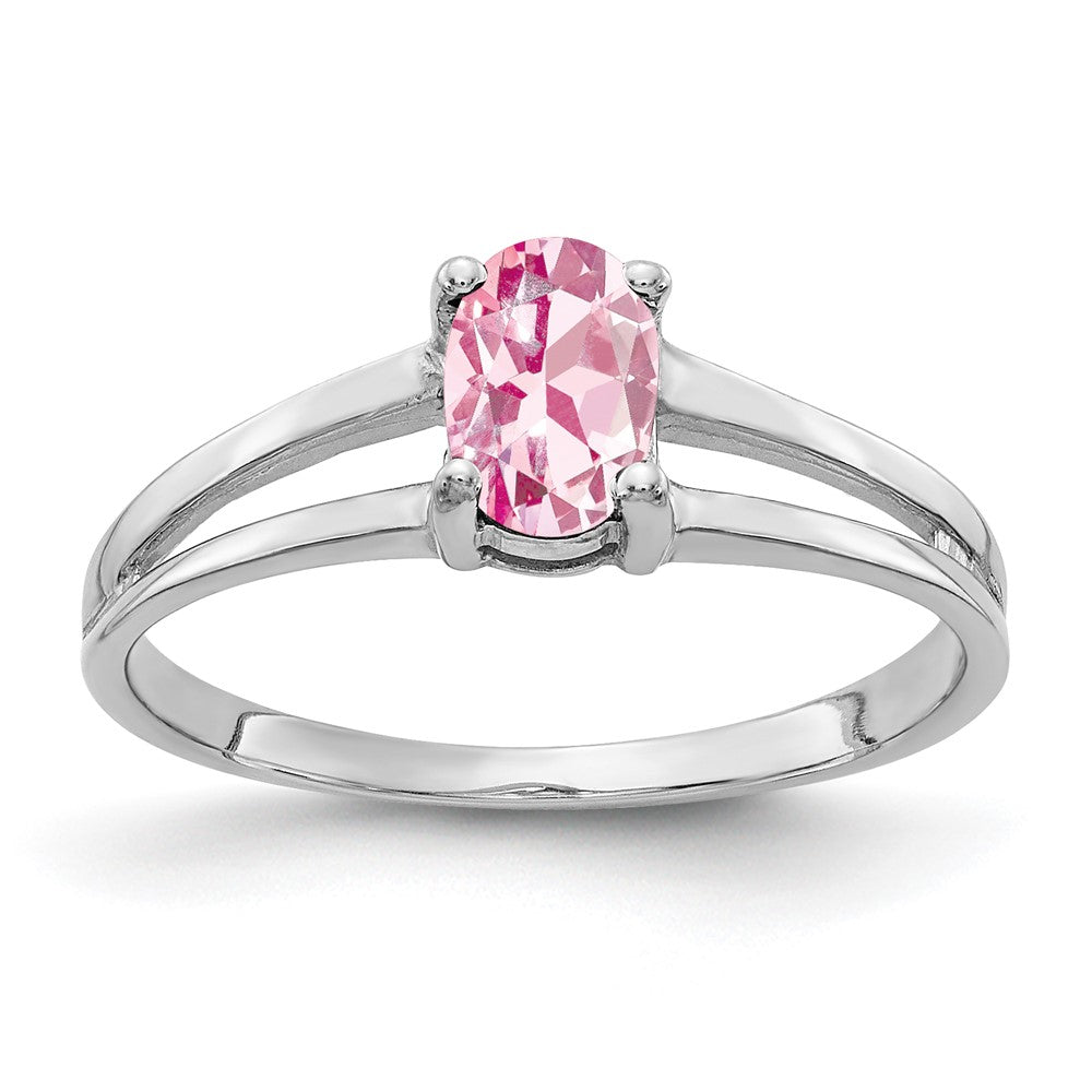 Solid 14k White Gold 6x4mm Oval Simulated Pink Tourmaline Ring