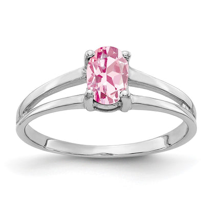 Solid 14k White Gold 6x4mm Oval Simulated Pink Tourmaline Ring