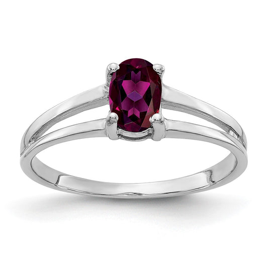 Solid 14k White Gold 6x4mm Oval Rhodolite Simulated Garnet Ring