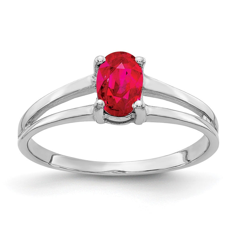 Solid 14k White Gold Simulated Ruby Ring