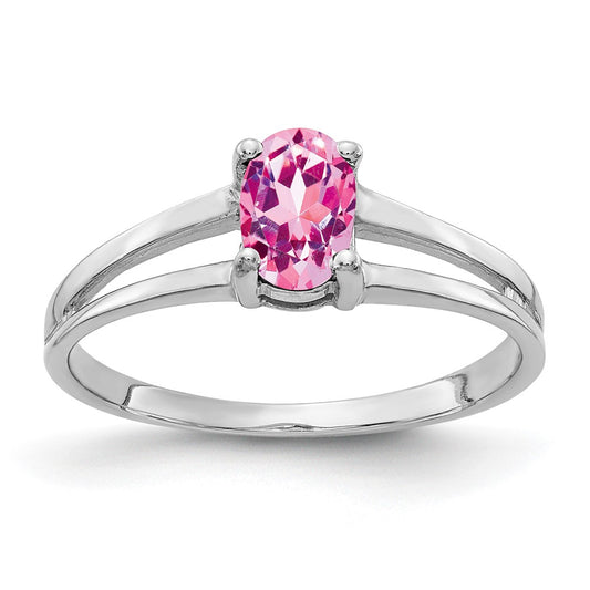 Solid 14k White Gold 6x4mm Oval PinK Simulated Sapphire Ring