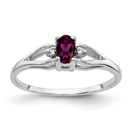 Solid 14k White Gold 5x3mm Oval Rhodolite Simulated Garnet A CZ Ring