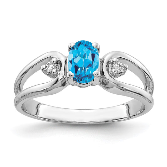 Solid 14k White Gold 6x4mm Oval Simulated Blue Topaz A CZ Ring