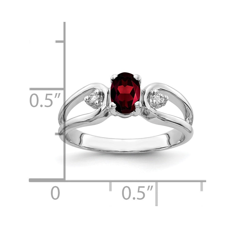 14k White Gold 6x4mm Oval Garnet AA Real Diamond ring