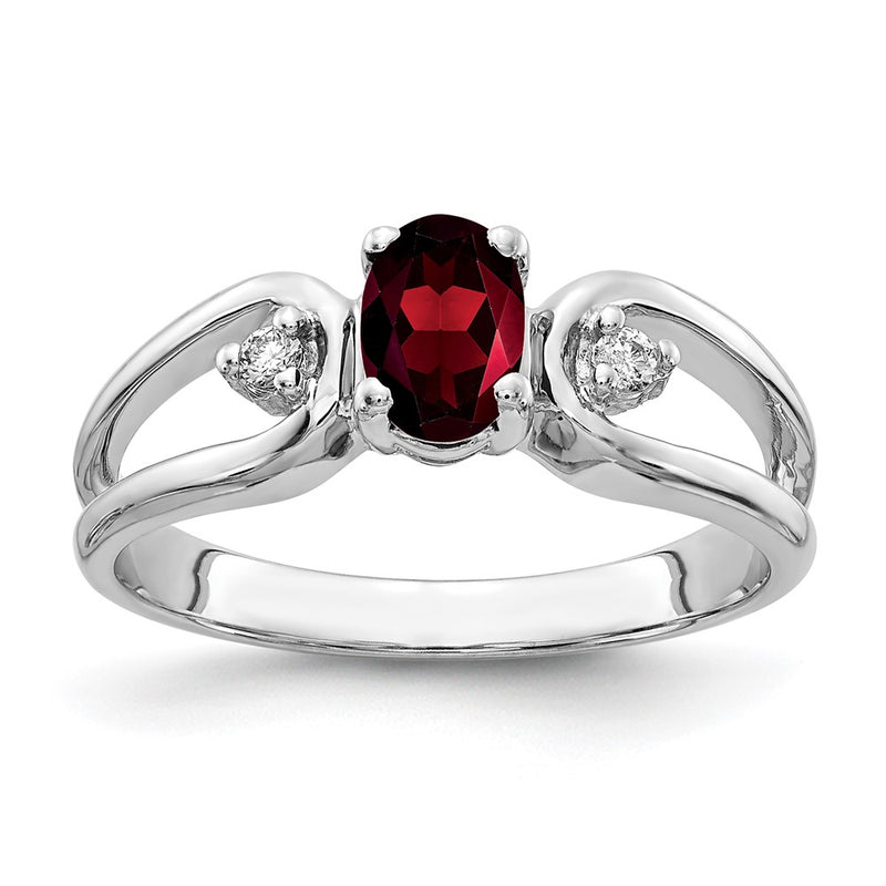14k White Gold 6x4mm Oval Garnet AA Real Diamond ring