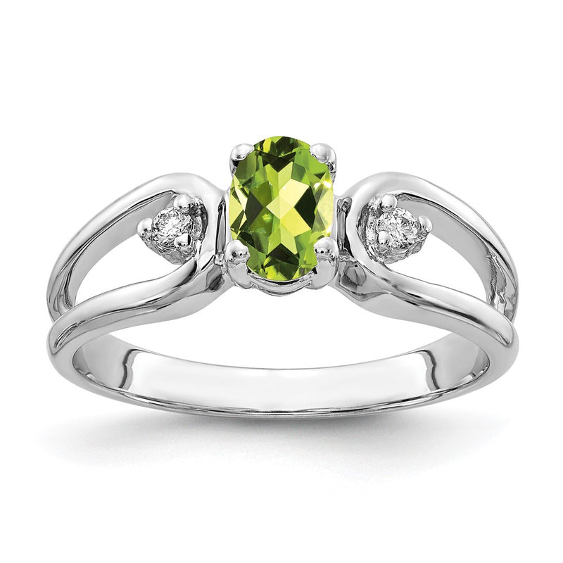 14k White Gold 6x4mm Oval Peridot AAA Real Diamond ring