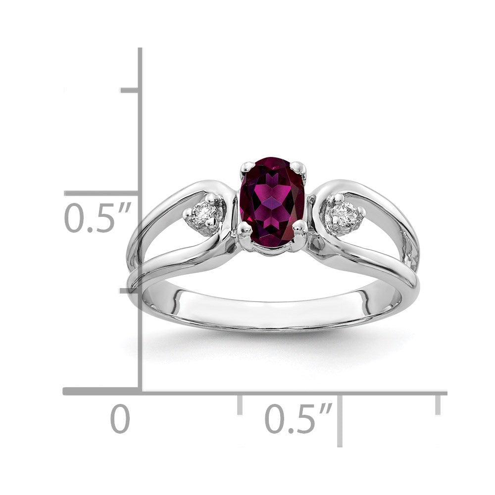 Solid 14k White Gold 6x4mm Oval Rhodolite Simulated Garnet AA CZ Ring