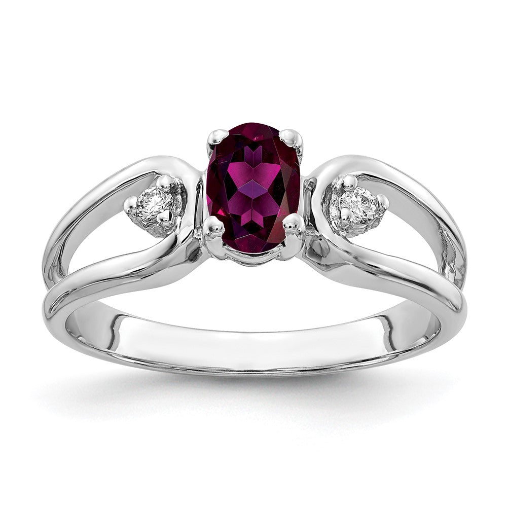 Solid 14k White Gold 6x4mm Oval Rhodolite Simulated Garnet VS CZ Ring