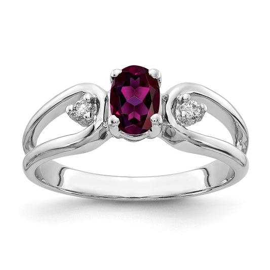 Solid 14k White Gold 6x4mm Oval Rhodolite Simulated Garnet VS CZ Ring