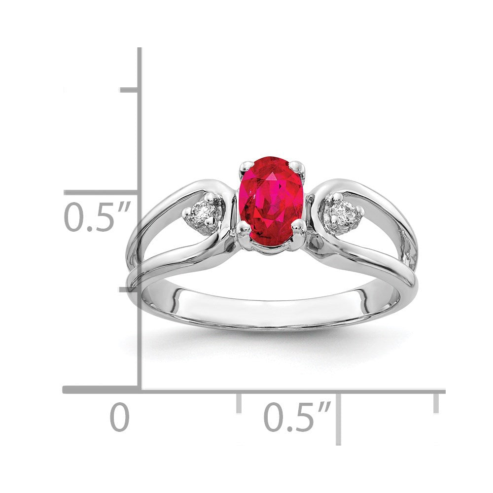 Solid 14k White Gold 6x4mm Oval Simulated Ruby A CZ Ring