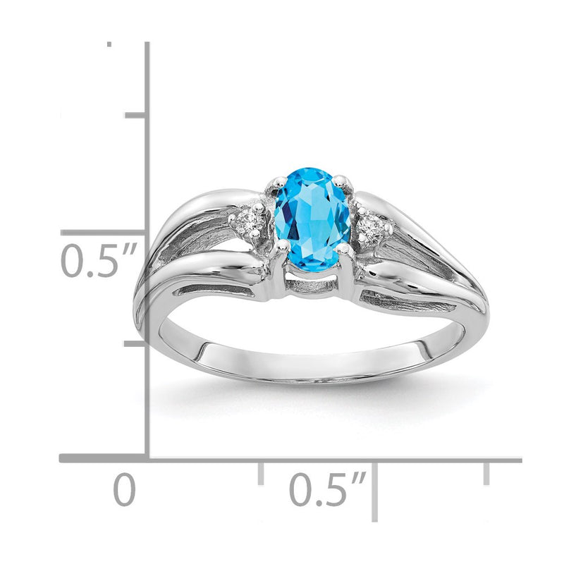 14k White Gold 6x4mm Oval Blue Topaz AAA Real Diamond ring
