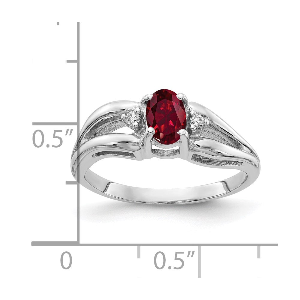 Solid 14k White Gold 6x4mm Oval Created Simulated Ruby AAA CZ Ring