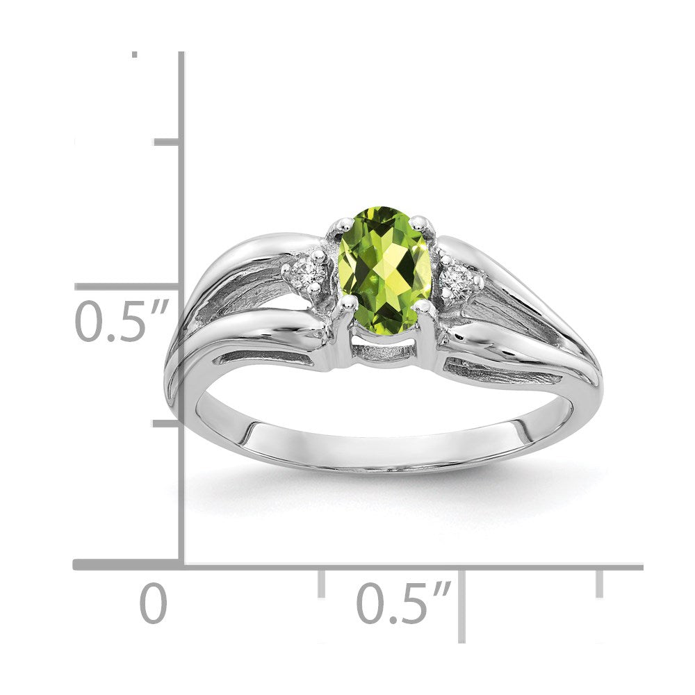 14k White Gold 6x4mm Oval Peridot Checker AA Real Diamond ring