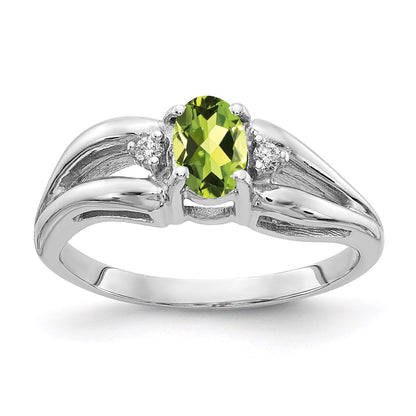 14k White Gold 6x4mm Oval Peridot Checker AA Real Diamond ring